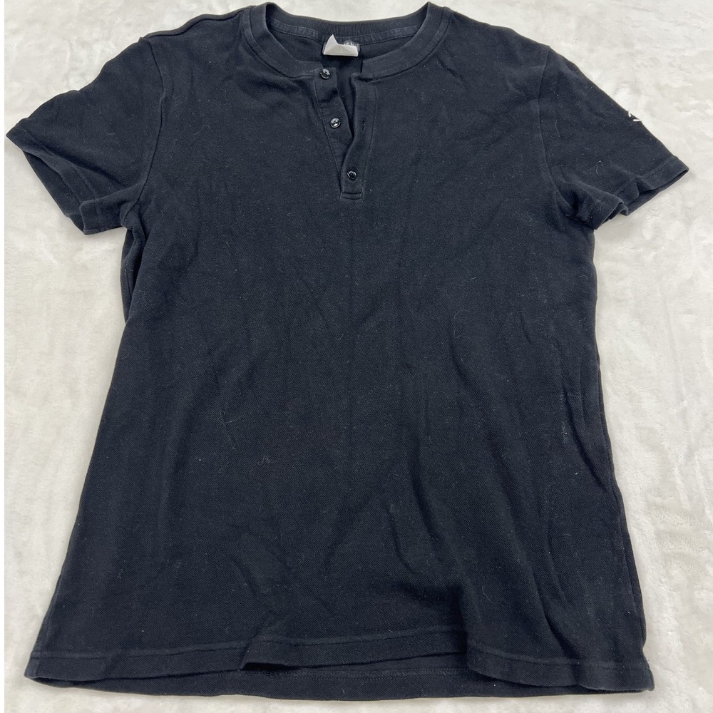 Chanel Uniform Henley Top Womens M Black Short Sleeve Pique CC Logo 20P